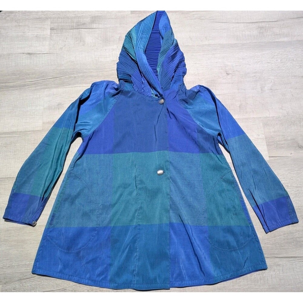 Vintage Mycra Pak Now Donatello Reversible Woman’s Raincoat Coat S/M Blue Green